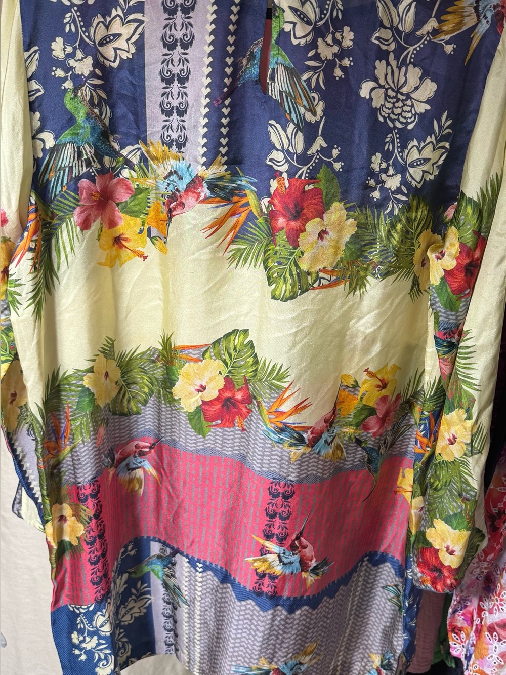 Johnny Was Deidre Silk Lagenlook Hummingbird Multicolor Floral Tunic-Dress - Picture 10 of 12